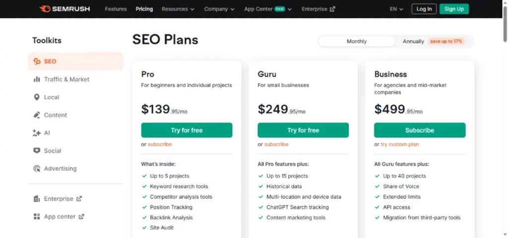 Semrush plans
