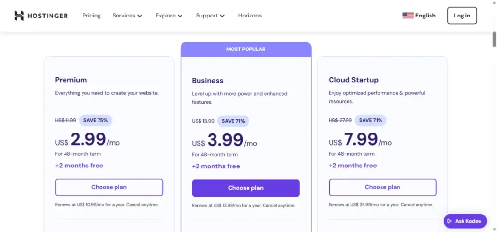 Hostinger pricing