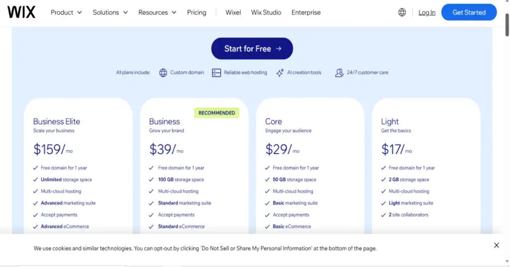 wix pricing